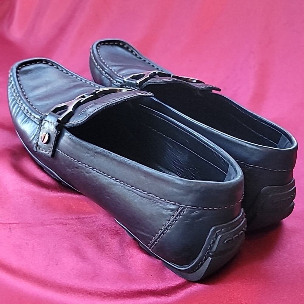 GEOX Respira sz11 moccasin loafer slip on horsebit full leather black - Picture 2 of 11